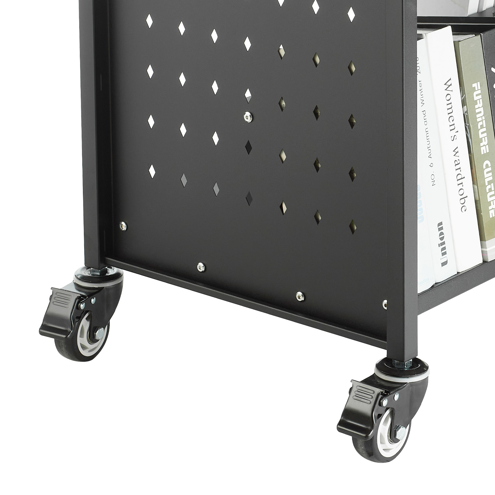 3-tier Rolling Book Cart Double Sided W-shaped Shelving Unit Black_voghion.com